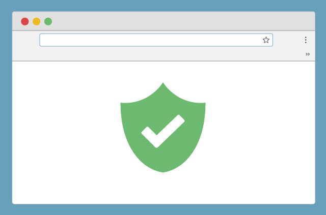 An illustration of a browser with a green shield in the center of the screen. But wait! Inside the green shield is a tick. Super protection: Whammo!