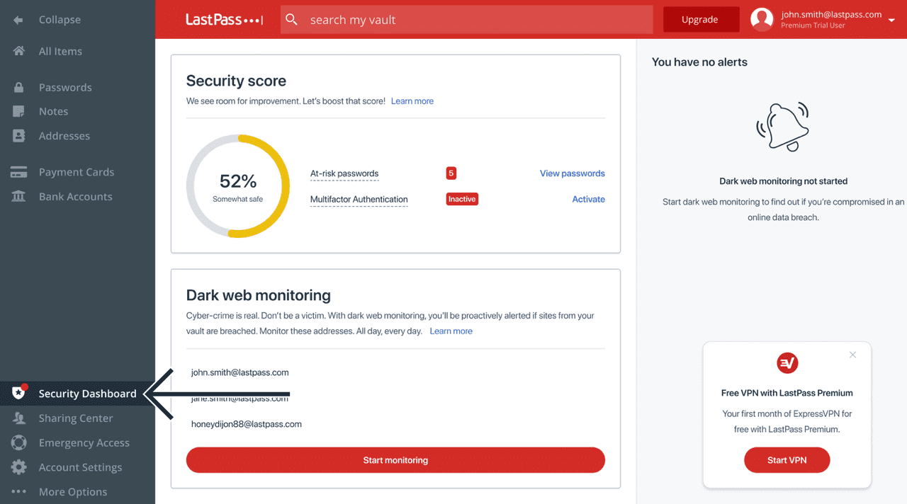 LastPass dashboard