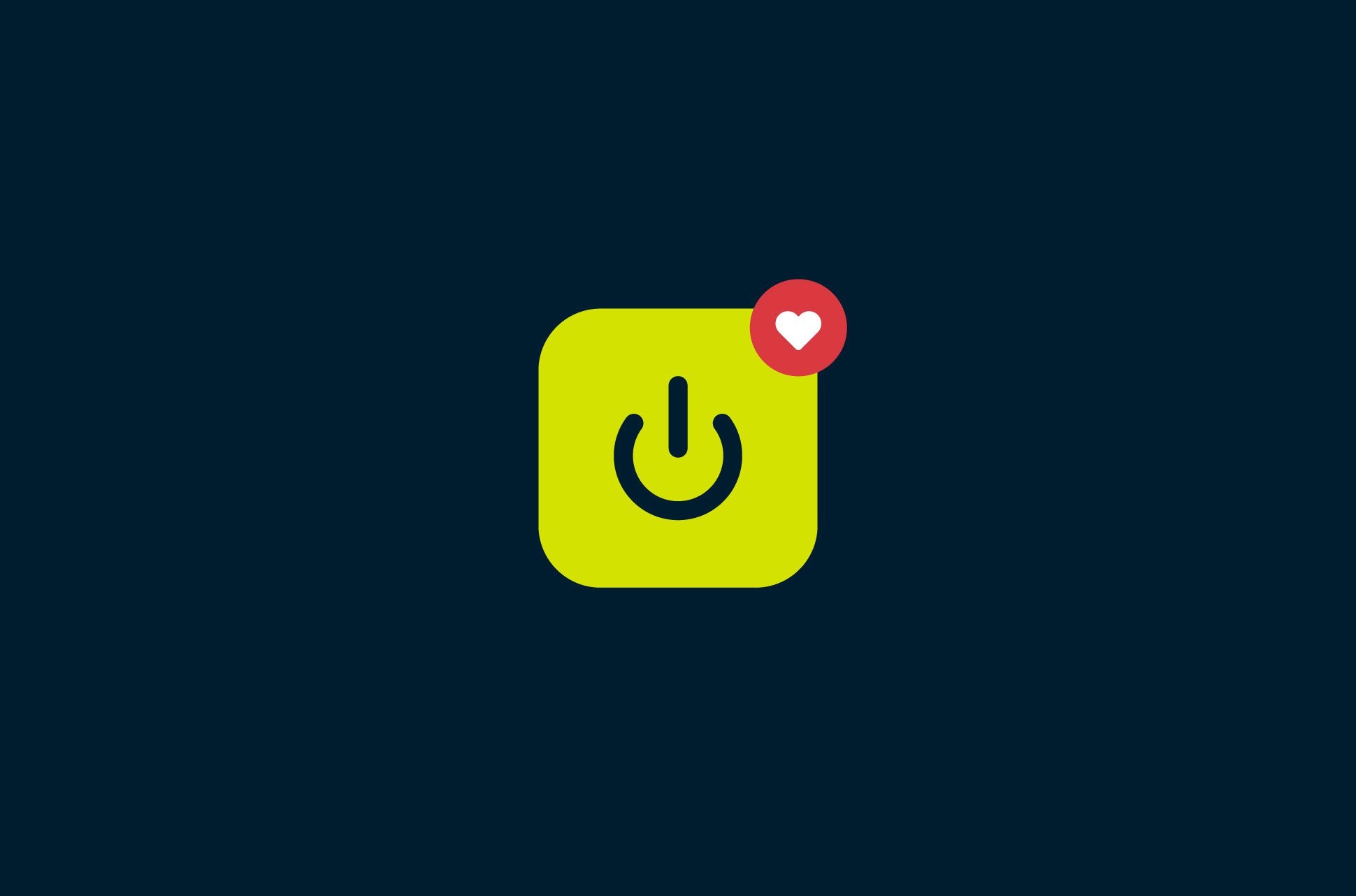 An app icon with a power symbol and a heart notification.