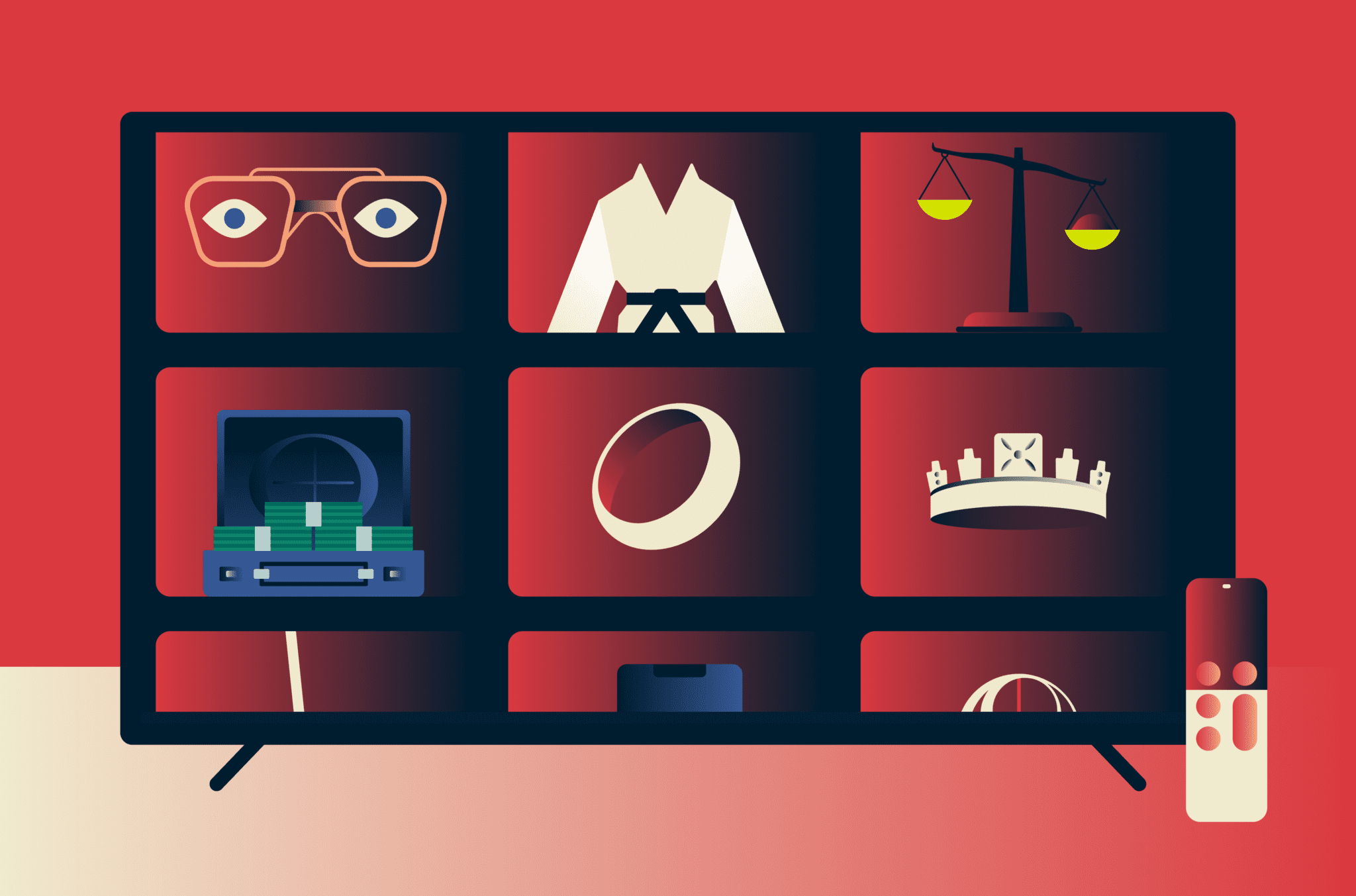 A TV with symbols from top shows of 2022.