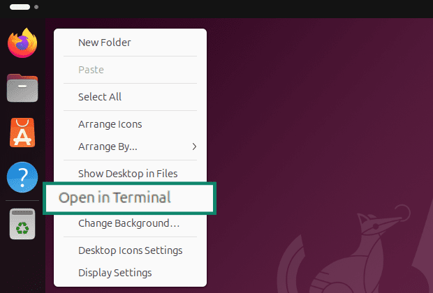 Opening terminal in Linux.