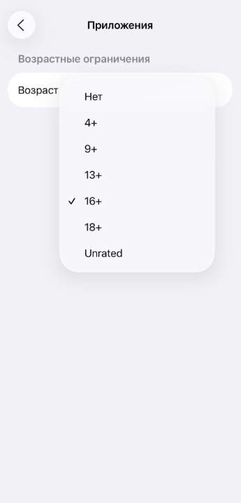 App age restriction options in iPhone settings.