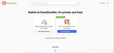 Page d’accueil de DuckDuckGo.