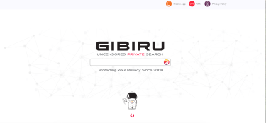 La page d’accueil de Gibiru favorise la recherche privée et non censurée.