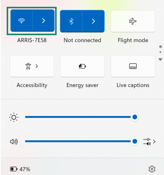 Windows's screen showing available internet connections.
