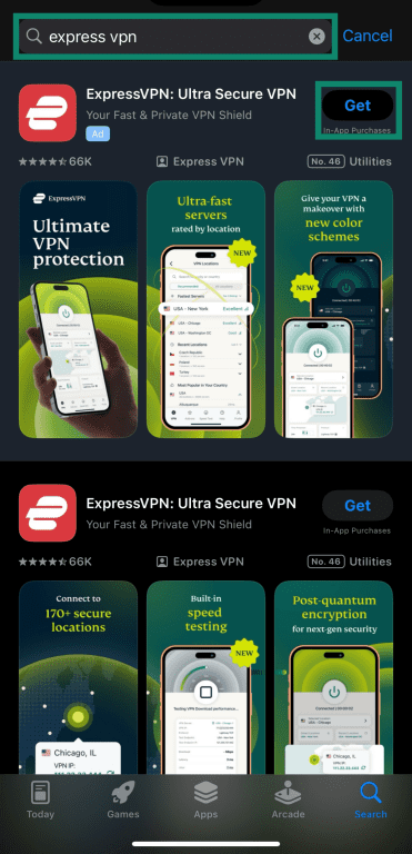 Installing ExpressVPN from Apple App Store