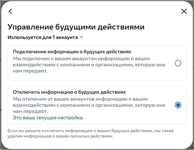 Facebook manage future activity settings.