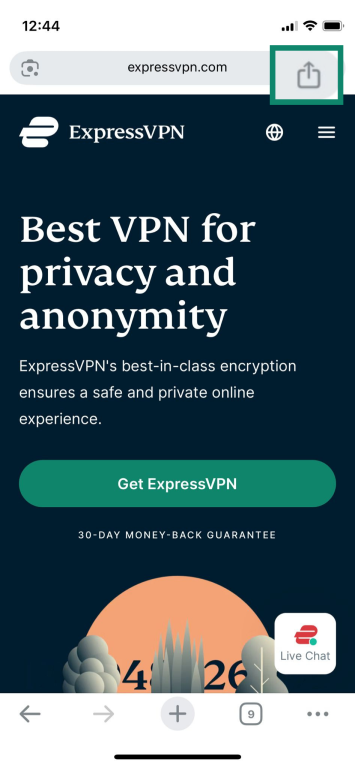 The share icon on the iPhone Chrome app.