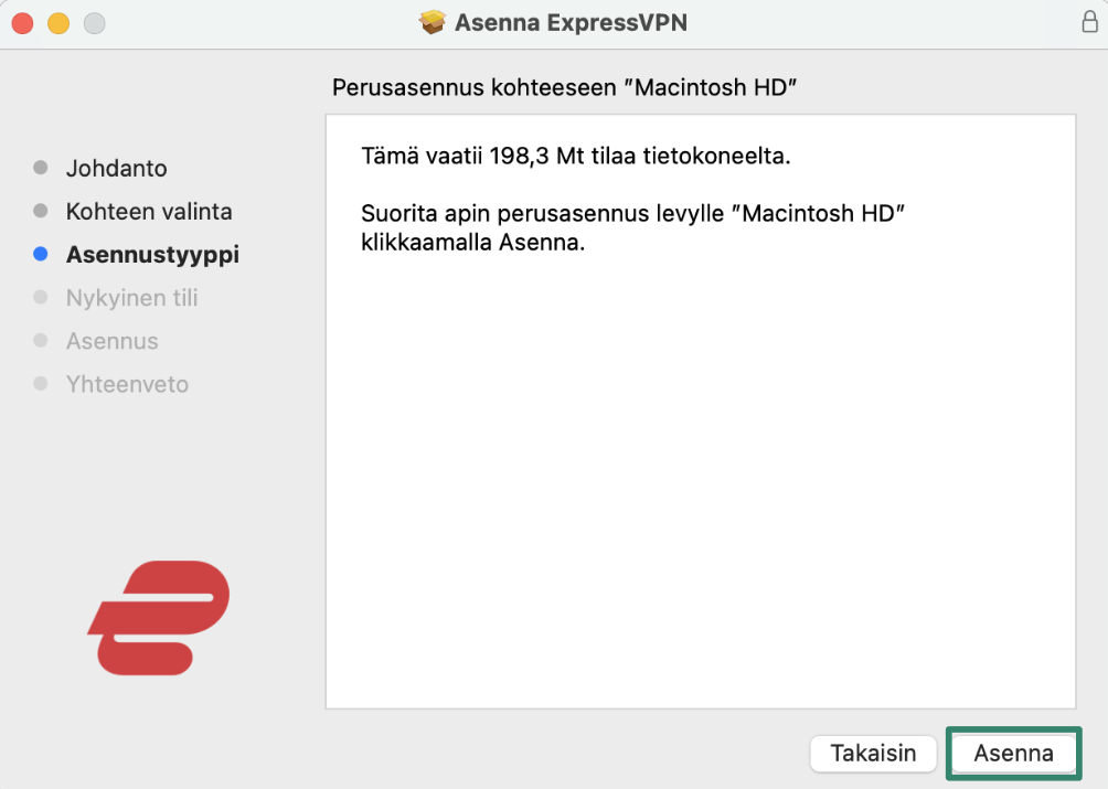 Installing ExpressVPN on macOS.