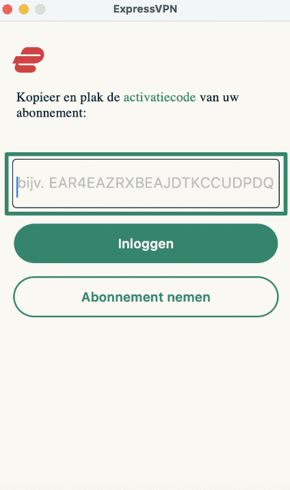 Logging into ExpressVPN on macOS using activation code.