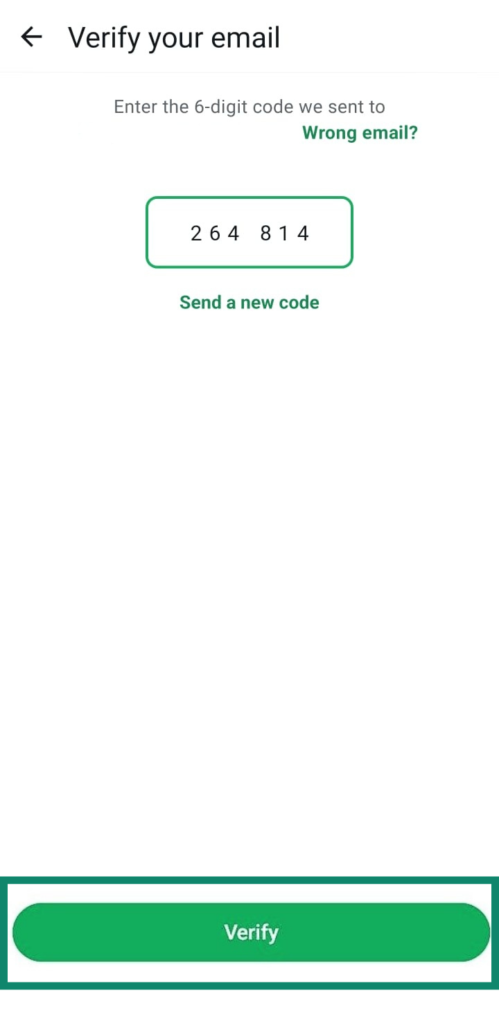 The email verification screen in WhatsApp. It shows a field for a 6-digit code and a 'Verify' button, used to confirm a recovery email address.