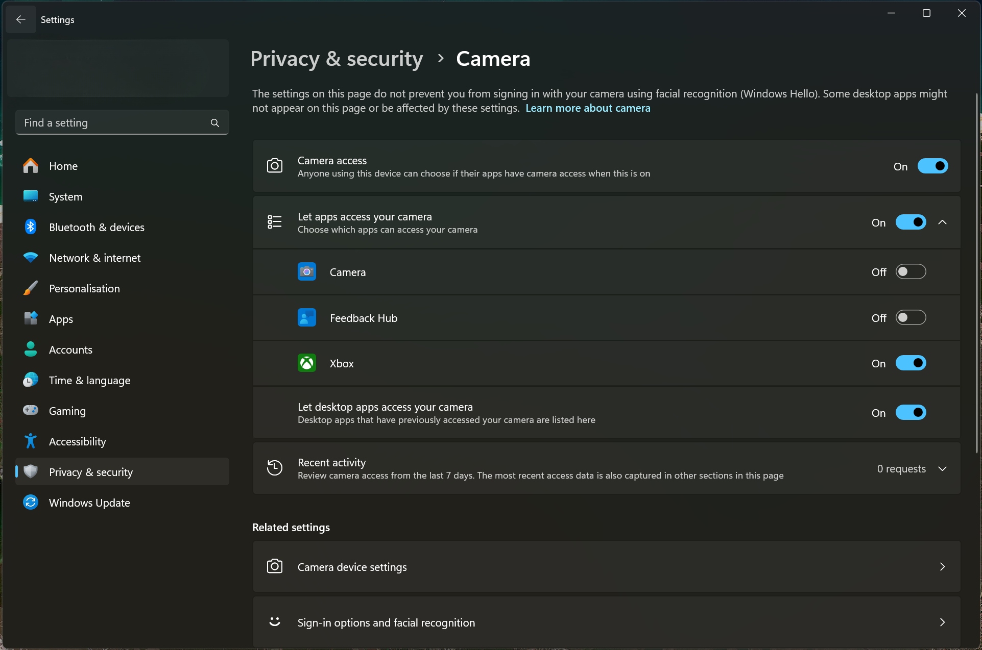 Image showing Windows Camera option.