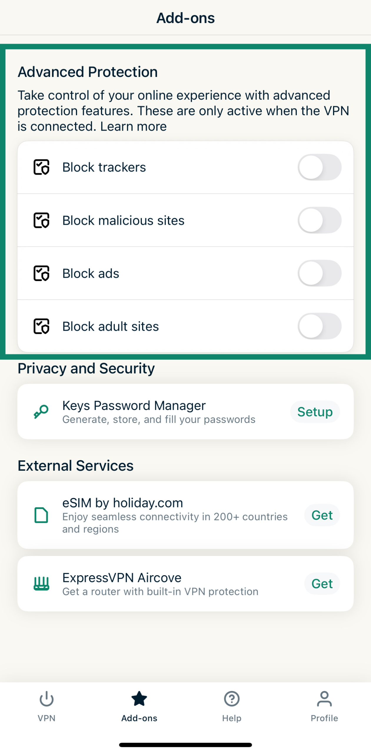 ExpressVPN add-on content blockers.