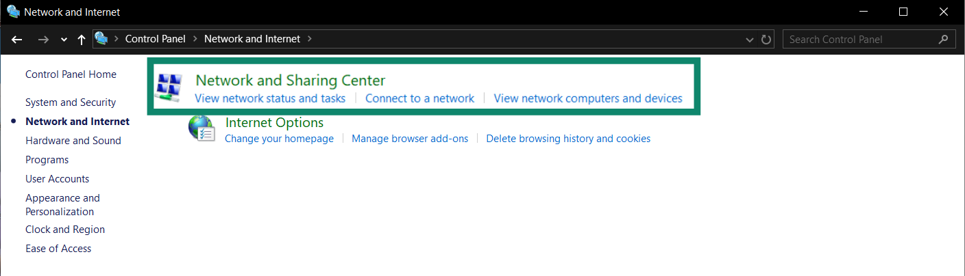 Click the Network and Sharing Centre to uncover options around changing your DNS settings on Windows.