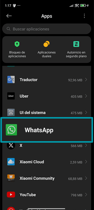 The Apps menu of an Android phone, showing the WhatsApp app icon.