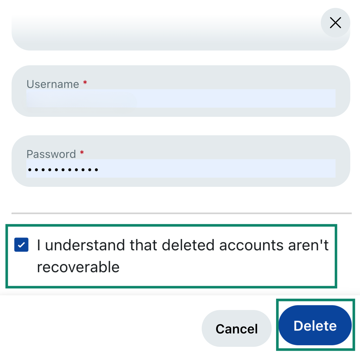 Reddit final account deletion screen with consent box and delete button highlighted.