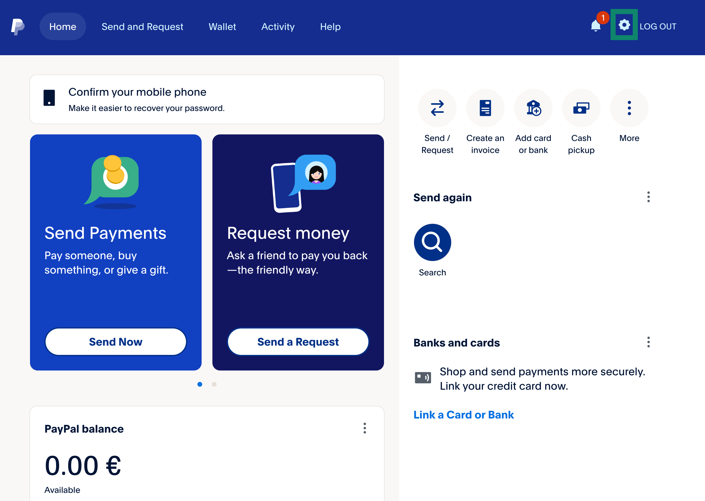 PayPal profile, showing the