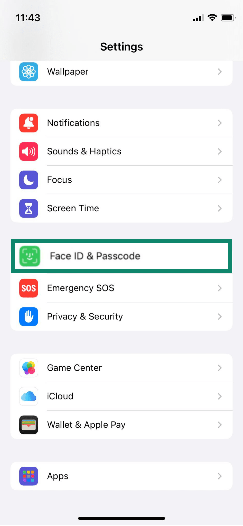 The Face ID & Passcode settings on an iPhone.