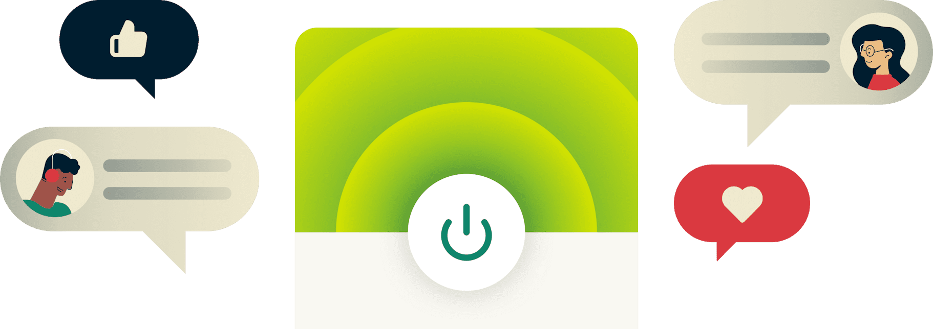 ExpressVPN asiakkaiden arvosteluiden ympäröimänä.