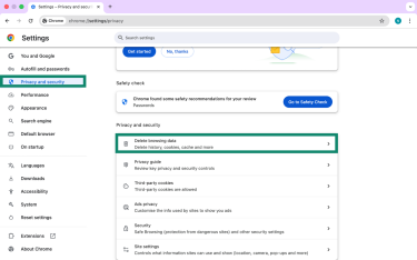 Delete browsing data in Google Chrome on desktop.