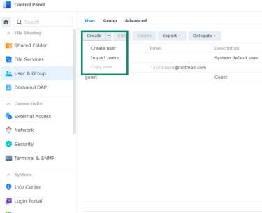 Screenshot displaying a Windows control panel highlighting the User & Group section and its ability to create and import users