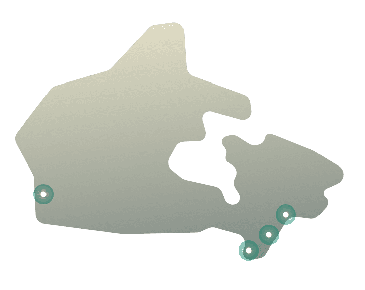 Kort over VPN-serverplaceringer i Canada.