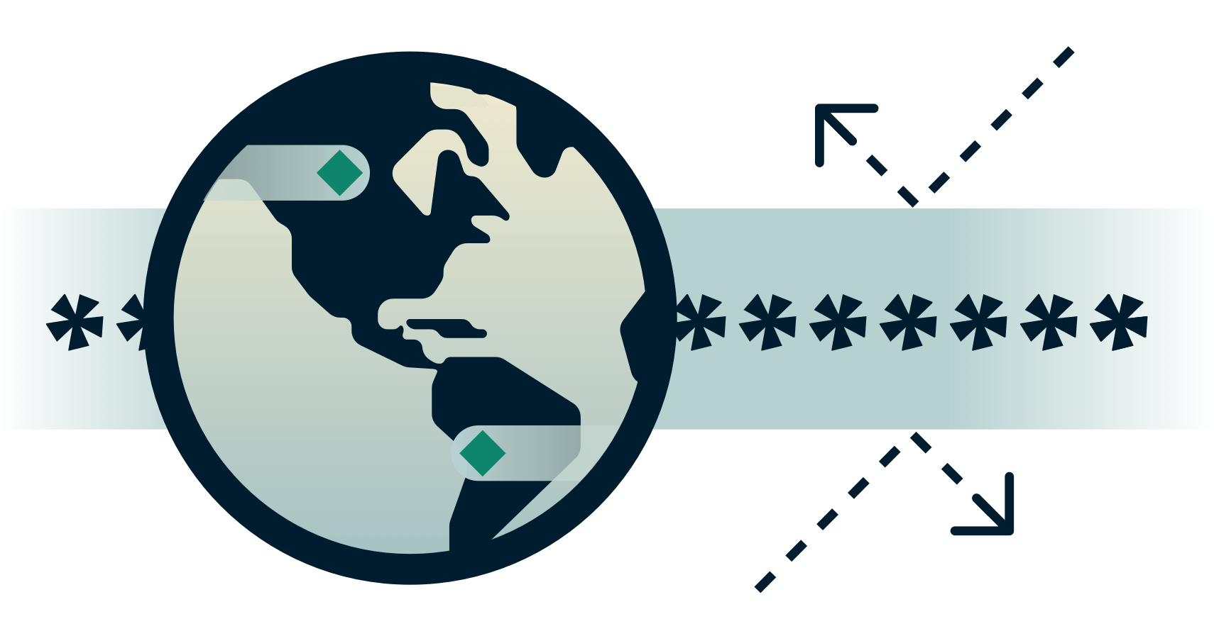 Глобус с зашифрованным туннелем и отскакивающими от него стрелками.