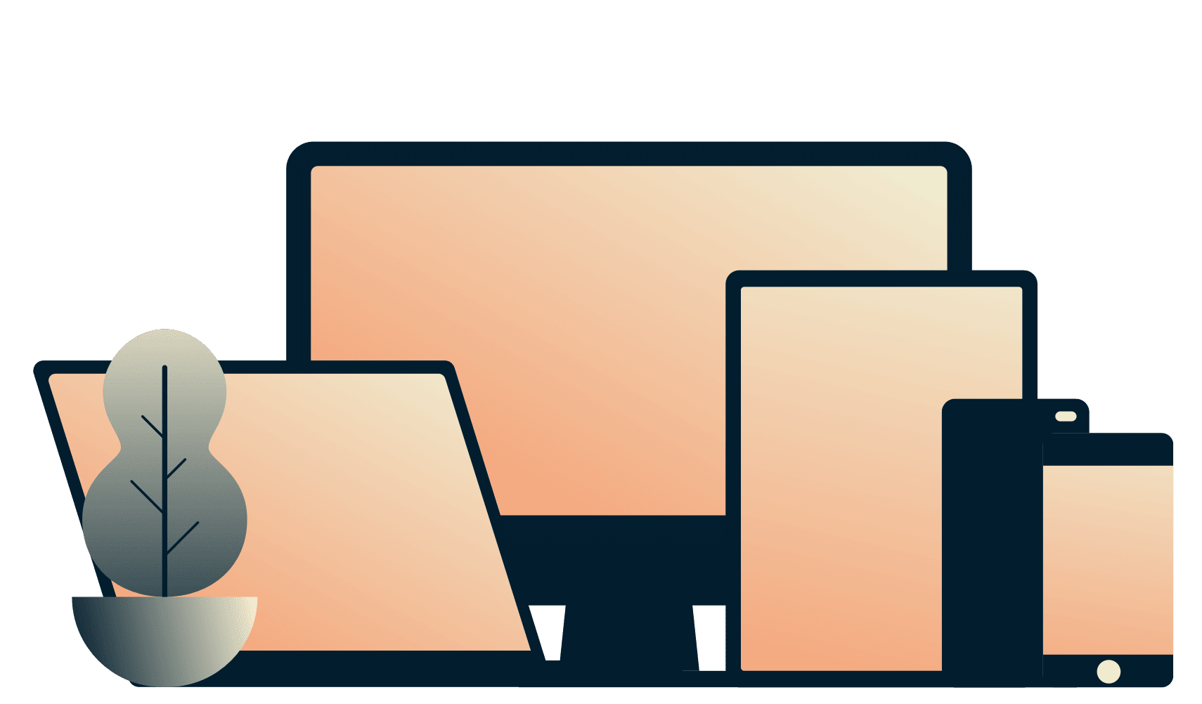 Mobiltelefoner, en tablet, en bærbar computer og en stationær computer kører alle ExpressVPN samtidig.