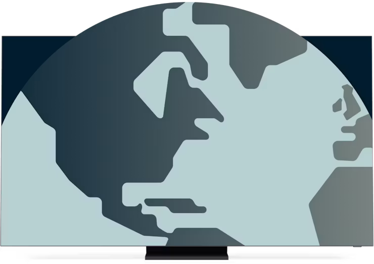 Een scherm met een deel van de wereld die eruit komt.