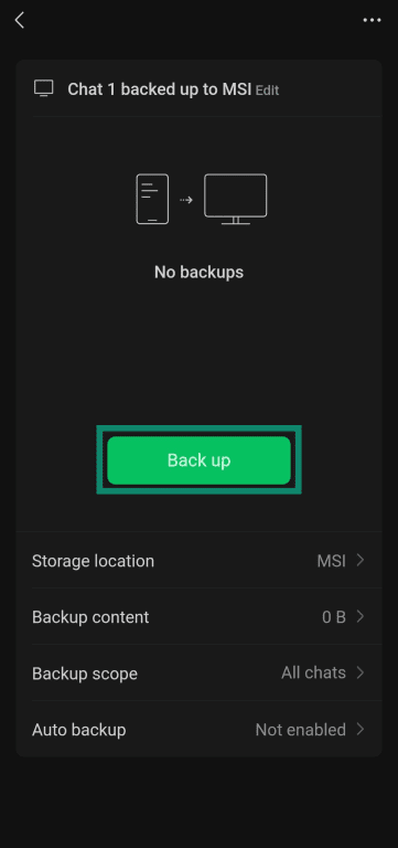 Starting WeChat chat backup to computer.