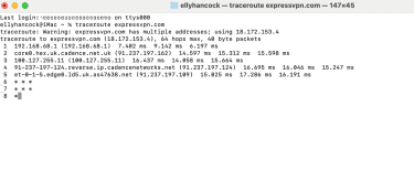 Ping results using Traceroute via macOS Terminal.