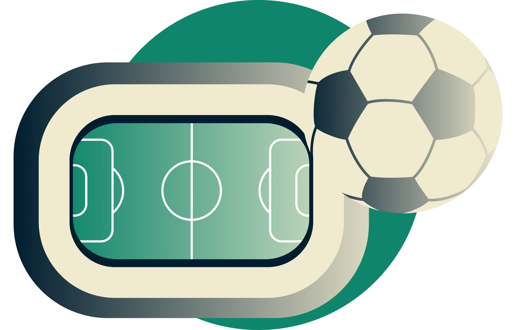 A stadium with a floating soccer ball