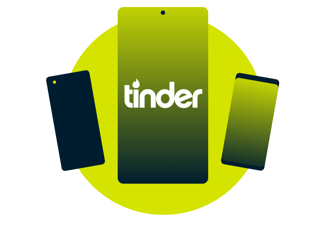 Dispositivos móviles con el logotipo de Tinder.