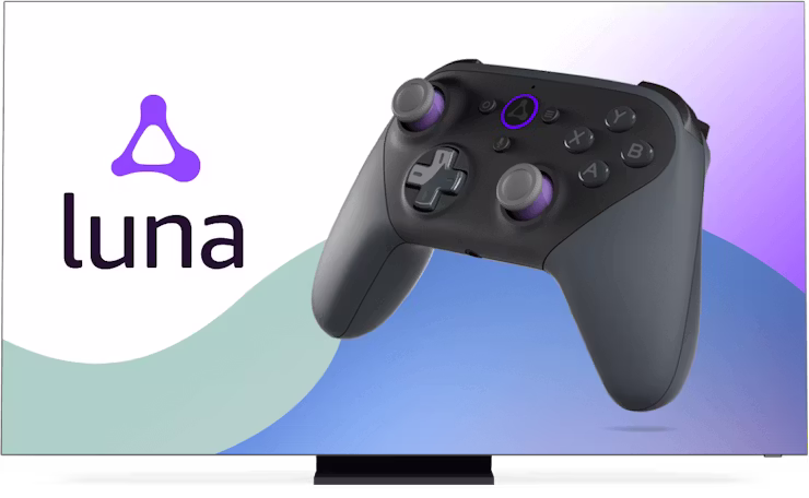 Schermo con logo Amazon Luna e controller.