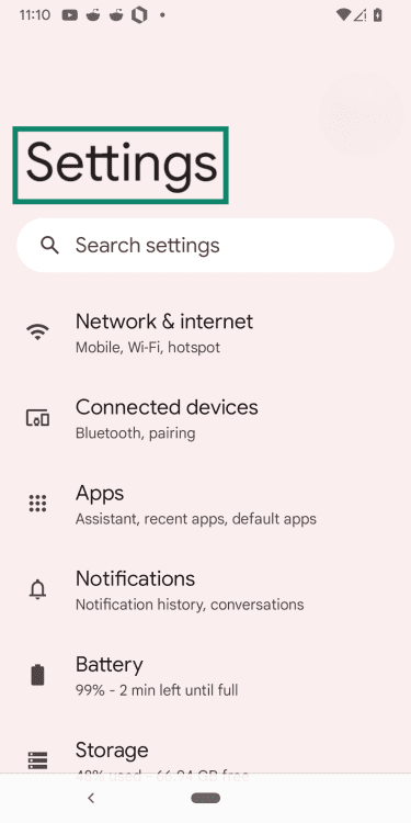 Android Settings screen.
