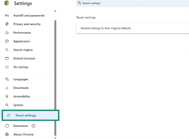 Where to find Google Chrome settings reset option.
