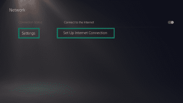 The PS5 Network settings, highlighting the Set Up Internet Connection option.