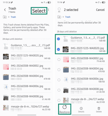 Restoring deleted files from internal storage.