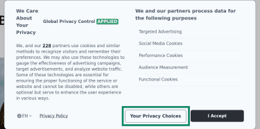 Cookie policy banner example.