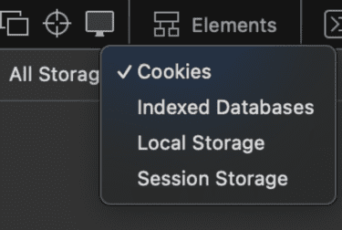 Safari Developer Tools showing storage options such as IndexedDB, Local Storage, and Session Storage.
