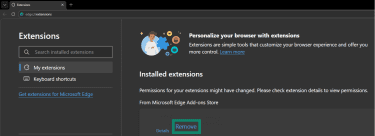 Removing extensions on Edge.