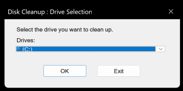 Disk cleanup drive selection.