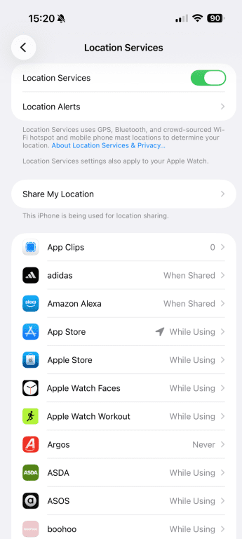 Review app permissions on iPhone.