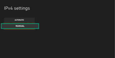 The Xbox IP settings page, showing the manual button.