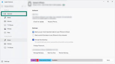 macOS Finder view when an iPhone is connected using USB.
