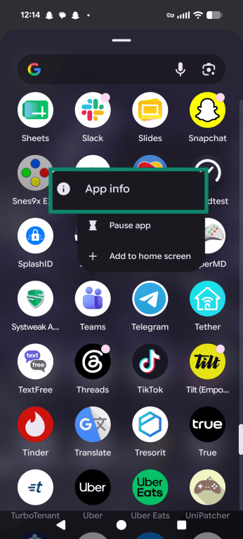 Quick menu that appears on Android when holding on an app icon with App Info highlighted.