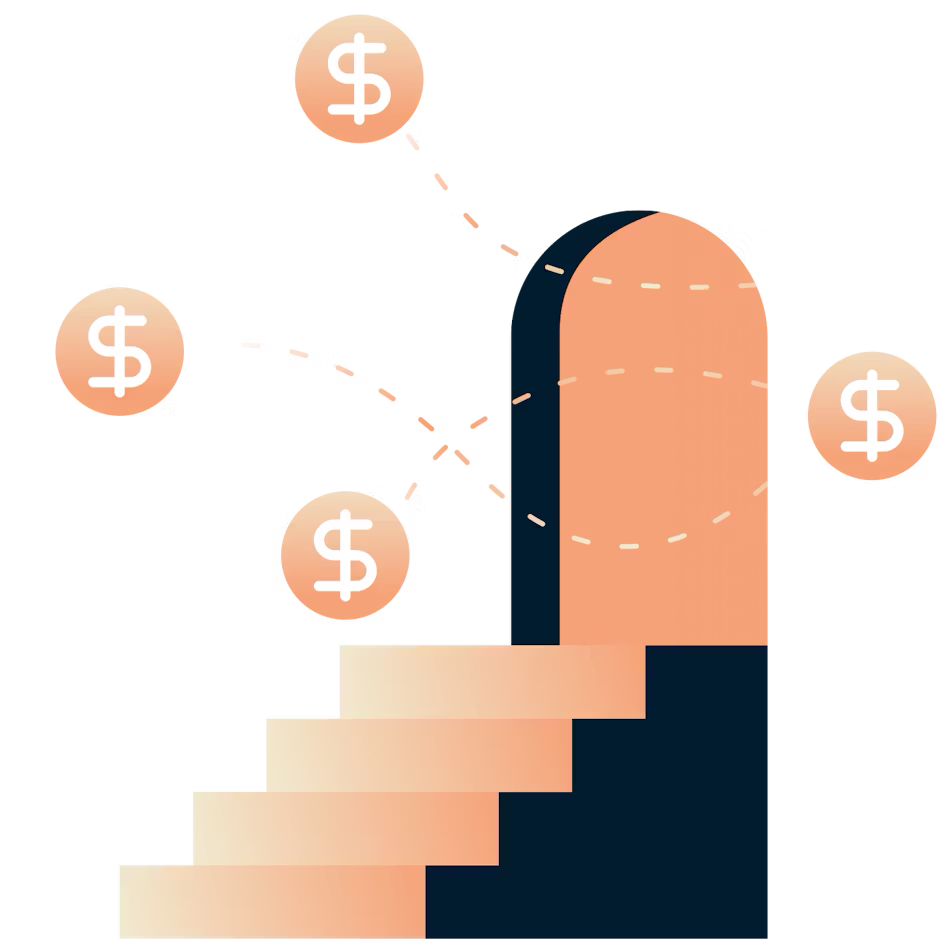 달러 기호가 나오는 출입구로 이어지는 계단