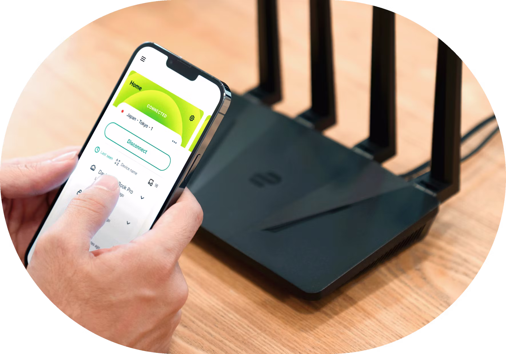 Router app UI + Aircove in the background