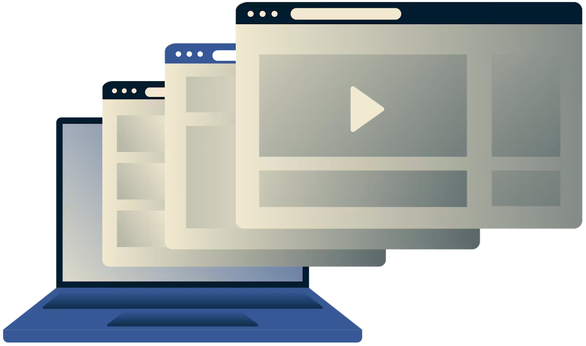 Laptop több böngészőablakkal.