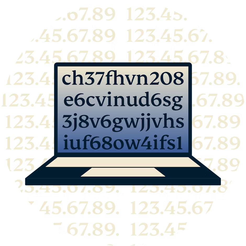 Laptop zobrazující šifrovaný text.